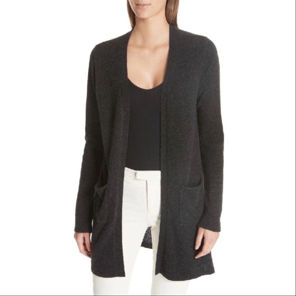 ATM | Women’s 100% Cashmere Grey Lightweight Open Cardigan Two Pocket Sweater XS